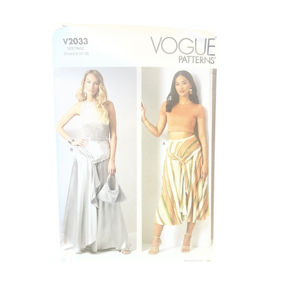 Vogue V2033 Skirt Sewing Pattern Misses 4-12 Bias Draped Wrap Midi Maxi FF